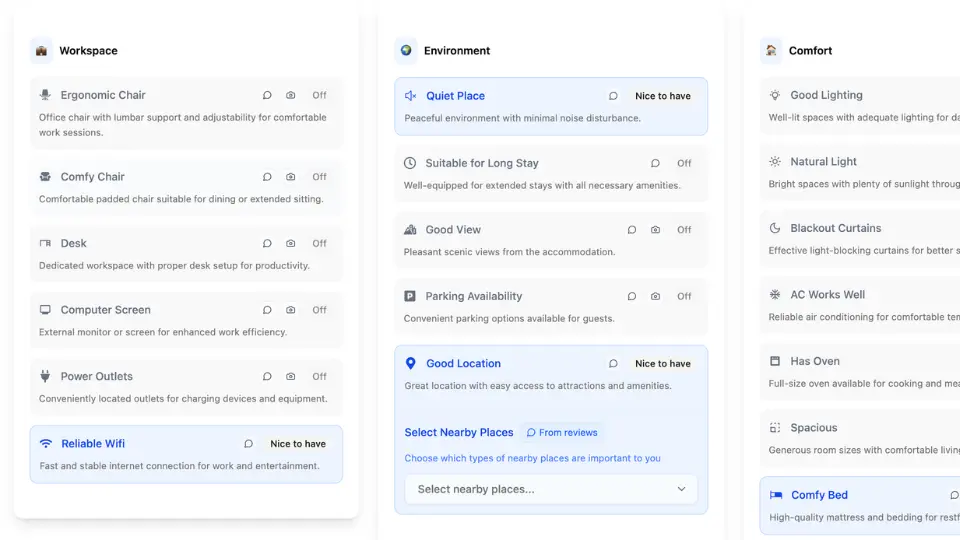 Define Your Ideal Stay - Screenshot showing define your ideal stay feature